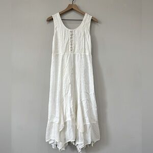 Art Collection embroidered mixed patterns asymmetrical hem midi dress medium